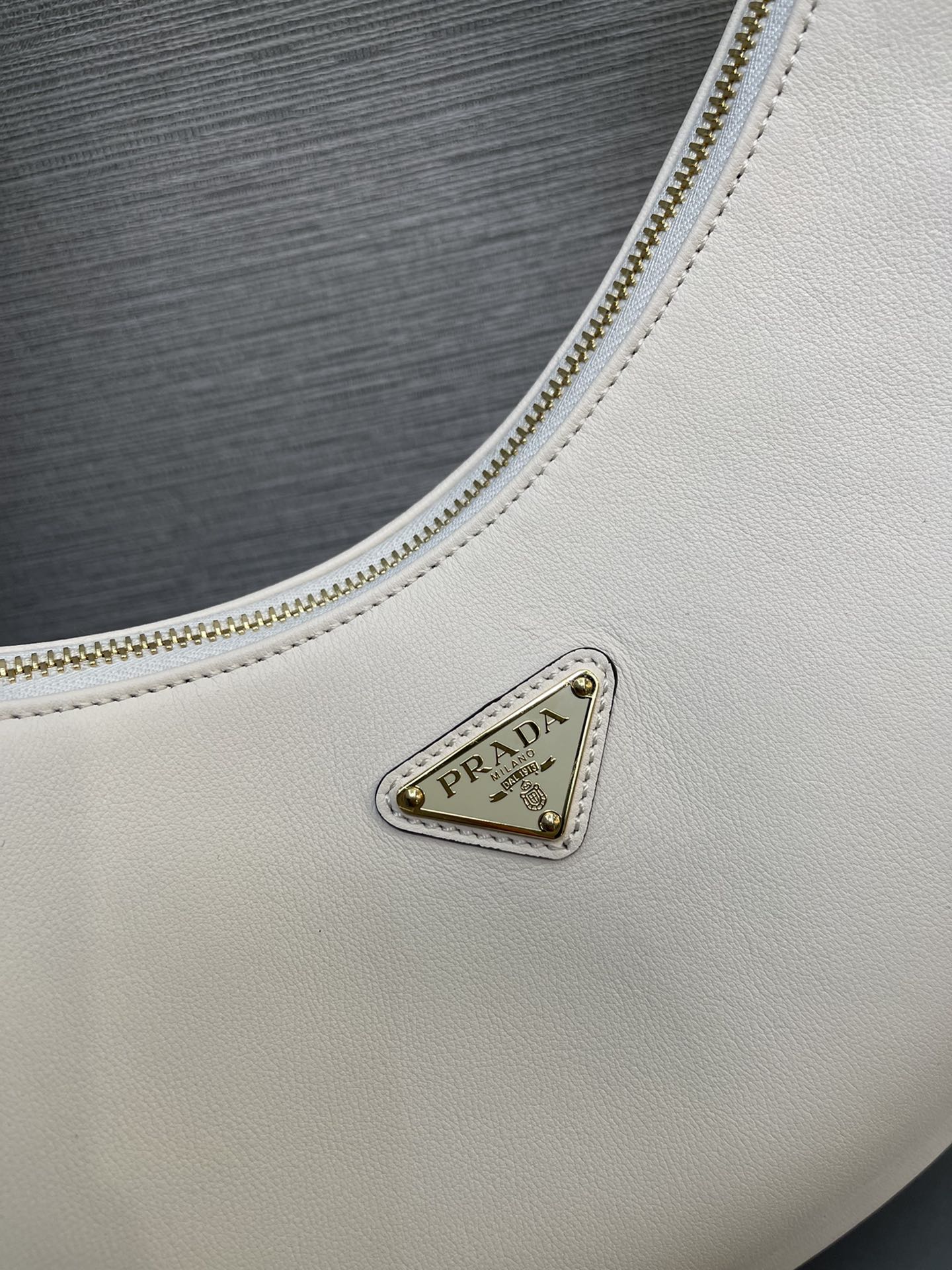 Prada Large Classic Hobo Arque Leather Shoulder Bag White 1BC212